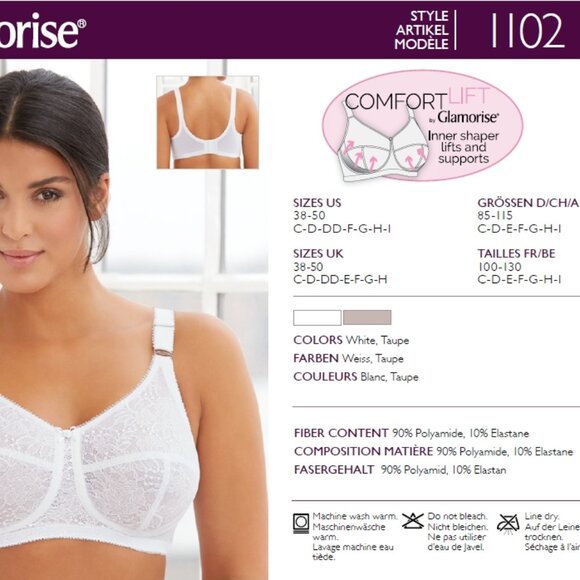 Glamorise 40D COMFORT LIFT Bra (COTTON-LINED) Wireless (SIDE-BONES) WHITE NEW - Picture 16 of 16
